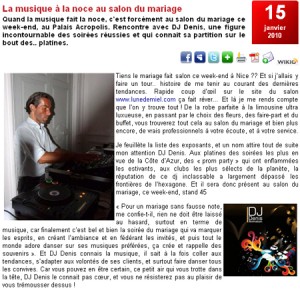 Article sur le site www.nice-premium.com | 15 janvier 2010